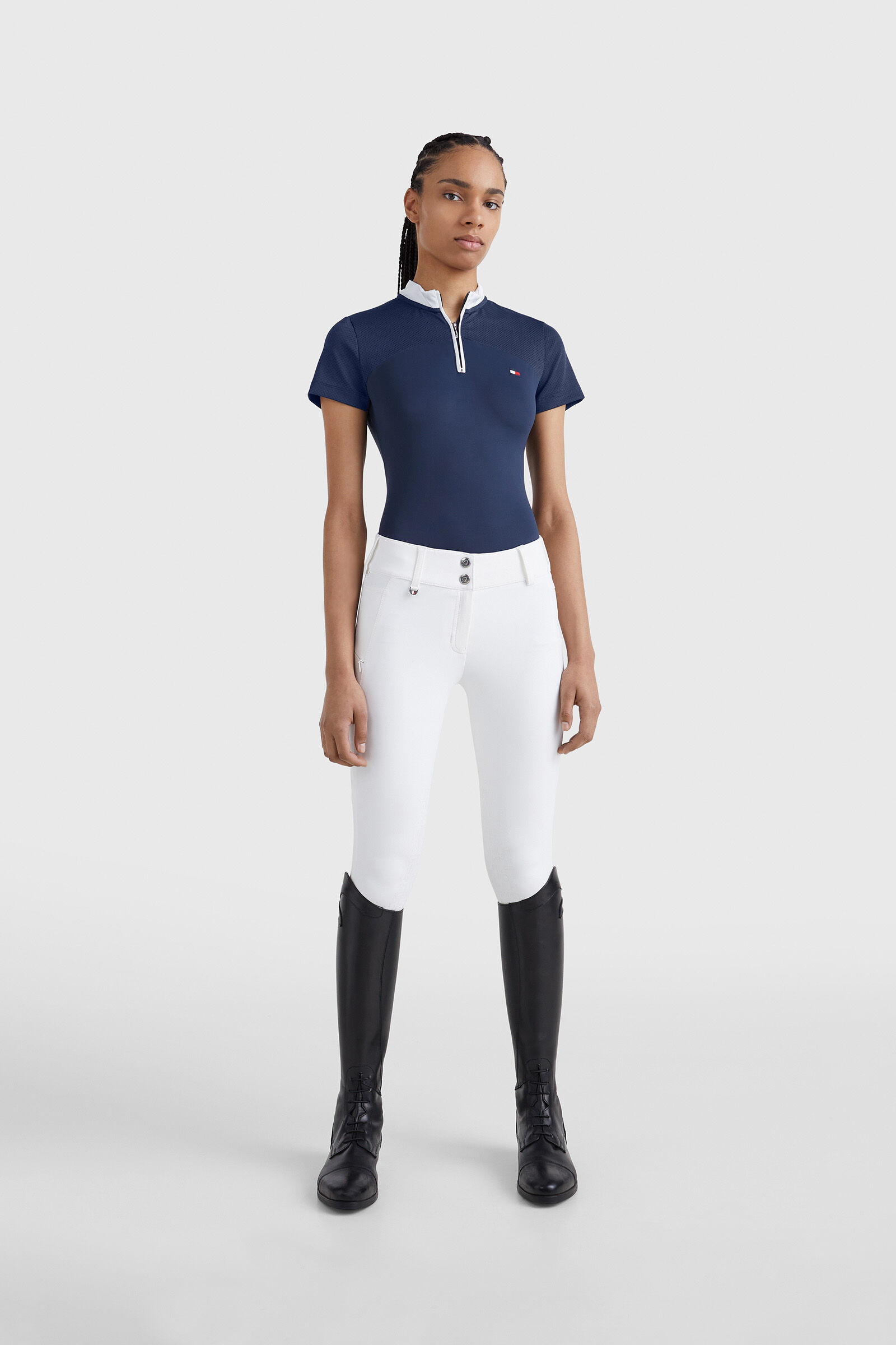 Tommy Hilfiger Equestrian Fresh Air Womens Zip Collar Short Sleeve Show Shirt