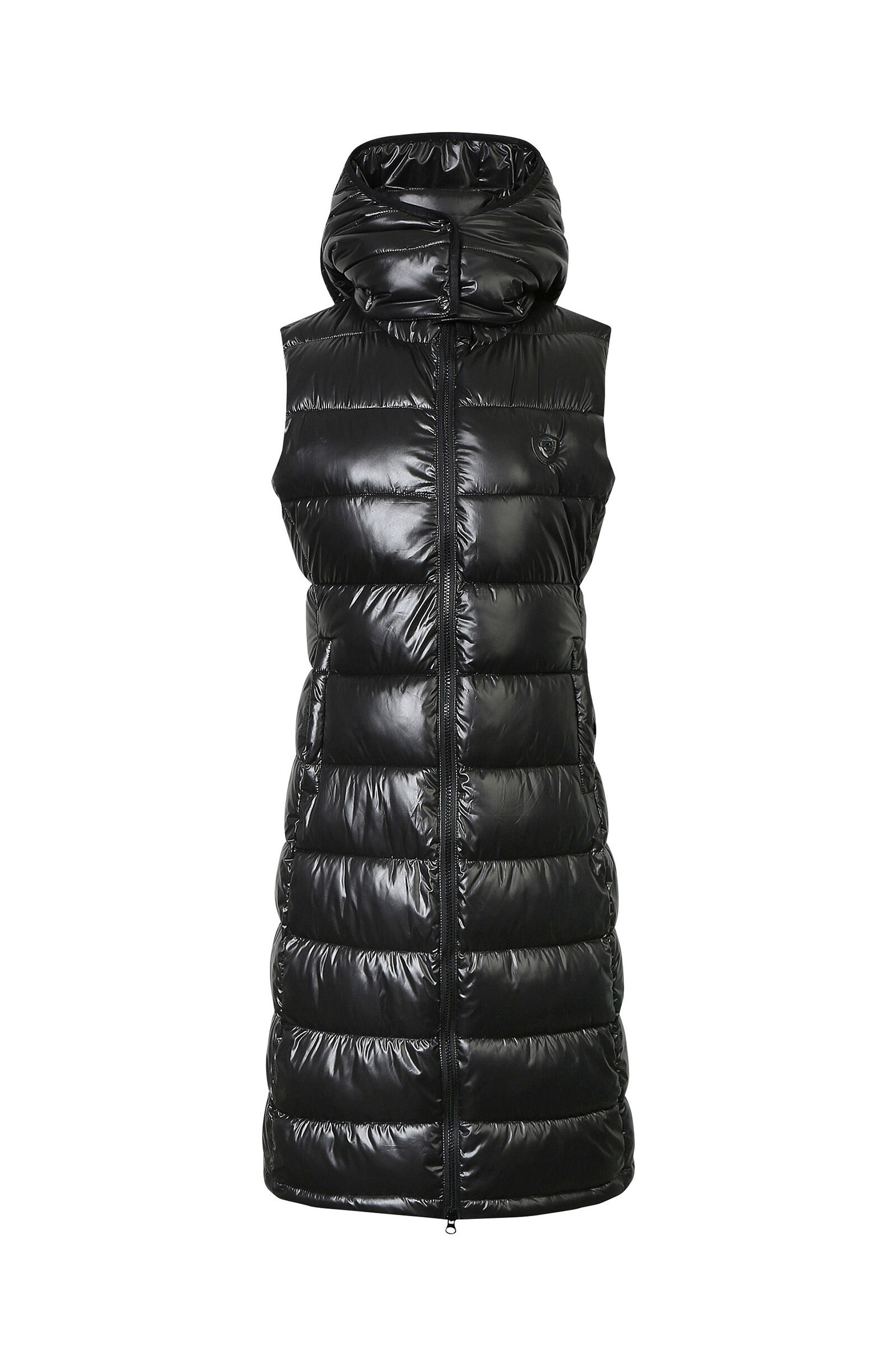 Long black down vest sales